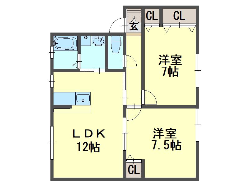 メゾンクレールA(2LDK/2階)の間取り写真