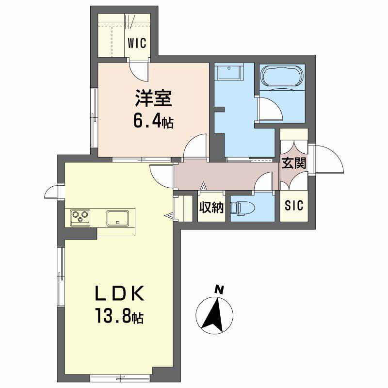 グランベレオ鷹匠(1LDK/1階)の間取り写真