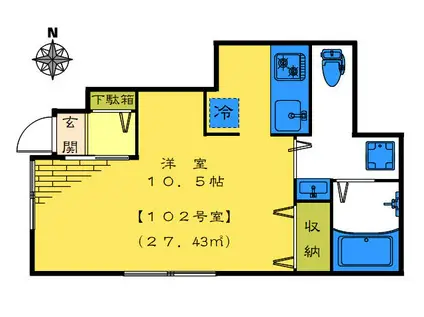ルピナスさくら(ワンルーム/1階)の間取り写真