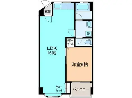 第一直江ビル(1LDK/3階)の間取り写真