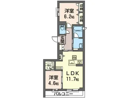 プリュネ(2LDK/1階)の間取り写真