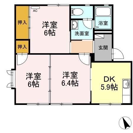 ボヌール羽屋D(3DK/2階)の間取り写真