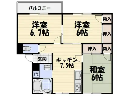 メゾニティエイト(3DK/2階)の間取り写真