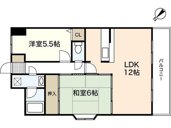 グリーンコート毘沙門(2LDK/4階)の間取り写真