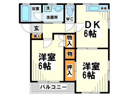 京王線 飛田給駅 徒歩5分 2階建 築30年(2DK/2階)の間取り写真
