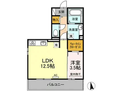 A&M朝生田(1LDK/2階)の間取り写真