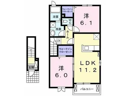 ヴィラ サウスウィンド 2(2LDK/2階)の間取り写真