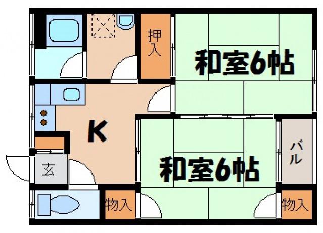 溝手アパート(2DK/2階)の間取り写真