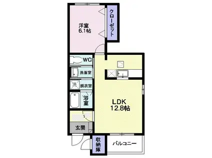 ミルトクリーマB(1LDK/1階)の間取り写真