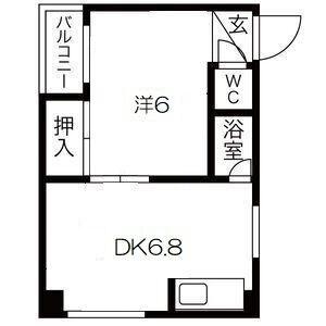 久宝寺コーポラス(1DK/6階)の間取り写真