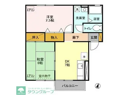 グリーンシャトルD(2DK/2階)の間取り写真