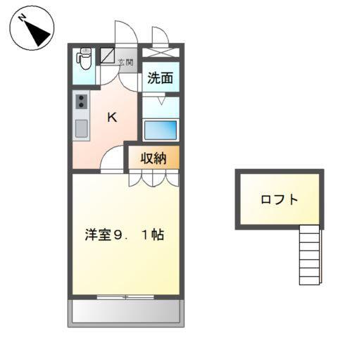 グロリアスガーデン(1K/2階)の間取り写真