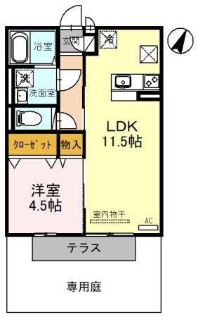 セジュールアースマーシIII(1LDK/1階)の間取り写真