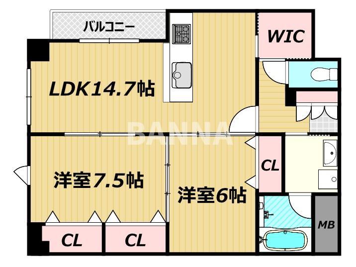 ベンハウス西川緑道公園(2LDK/6階)の間取り写真