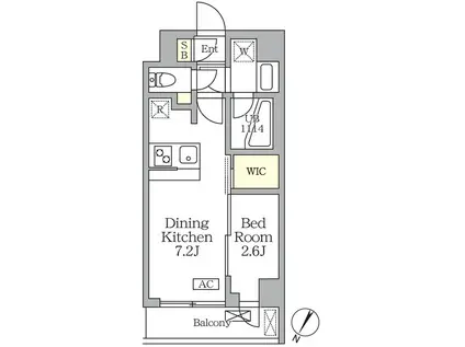 アジールコート三宿テラス(1DK/2階)の間取り写真