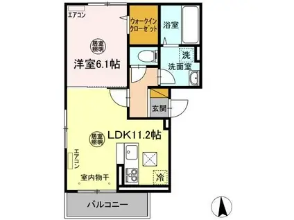 CLOCHETTE KAWAWADA A棟(1LDK/1階)の間取り写真