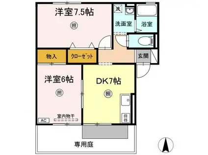 コーポラス西本A棟(2DK/1階)の間取り写真