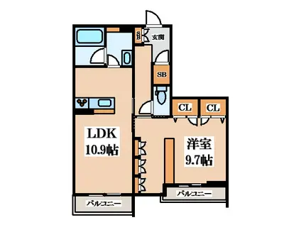 シャーメゾン リュエル八戸ノ里(1LDK/3階)の間取り写真