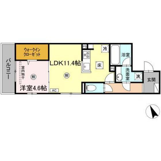 CAMPANELLA舟入南(1LDK/1階)の間取り写真