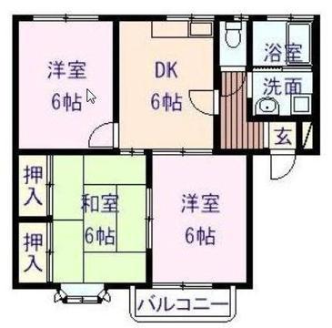 トランキル羽原 B棟(3DK/2階)の間取り写真