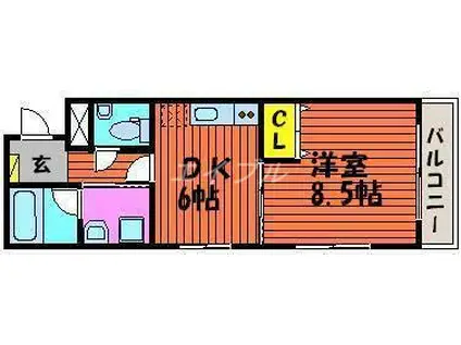 ハートフル泉田(1DK/2階)の間取り写真