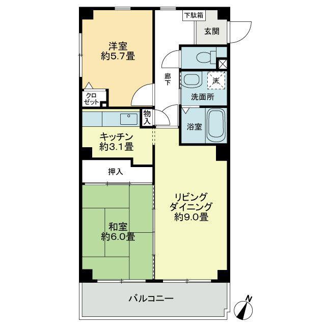 フォブールQUA(2LDK/2階)の間取り写真