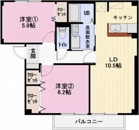 ヴォワール三和 A棟(2LDK/1階)の間取り写真