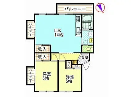 サンルビーササキ1(2LDK/3階)の間取り写真