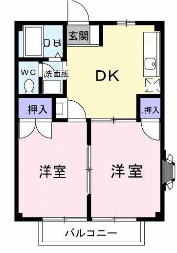 パピヨン向山(2DK/2階)の間取り写真