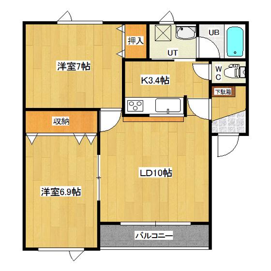 ほっとハイツB(2LDK/2階)の間取り写真