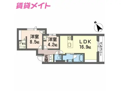 ツヴェルフII(2LDK/2階)の間取り写真