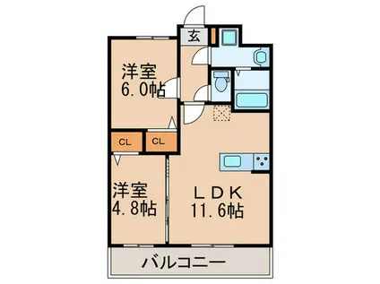 レフィナード博多(2LDK/2階)の間取り写真