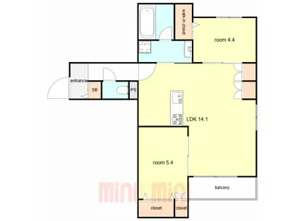 LA VITA西宮北口(2LDK/2階)の間取り写真