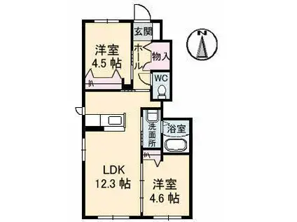 ウィステリア B棟(2LDK/1階)の間取り写真