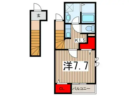 狭山ヶ丘駅 徒歩10分 平成22年築 1K(1K/2階)の間取り写真