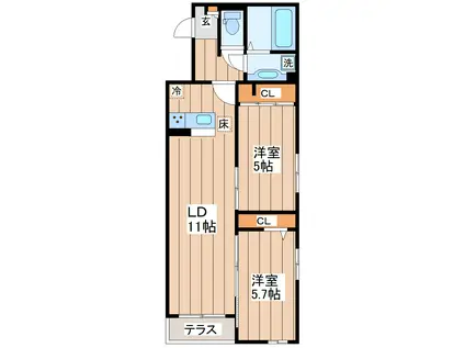 DーROOM小田原8丁目I(2LDK/2階)の間取り写真
