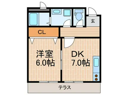 松栄ハイツ(1DK/1階)の間取り写真