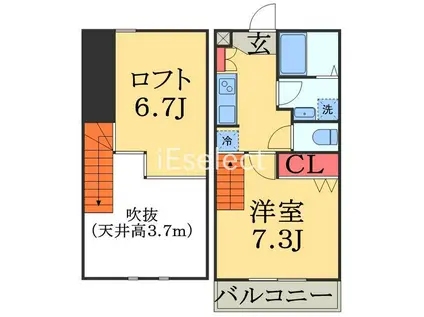 AQUE 1(1K/2階)の間取り写真