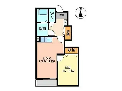アルカディア江無田(1LDK/1階)の間取り写真