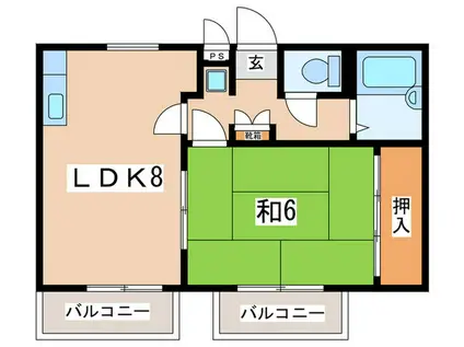 エイブルシティー妻田(1LDK/2階)の間取り写真