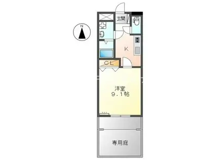グリーンティー泉(1K/1階)の間取り写真