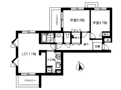 東北沢シティハウス(2LDK/2階)の間取り写真