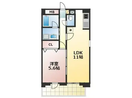 PRENDRE藤崎宮(1LDK/6階)の間取り写真