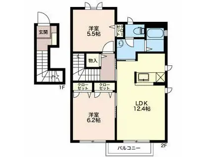 ソフィア ナカツチ(2LDK/2階)の間取り写真