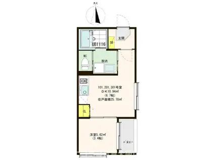 ハーモニーテラス大宅早稲ノ内町(1DK/1階)の間取り写真