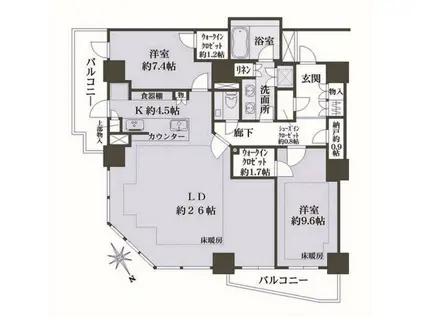 ザ・パークハウス三田ガーデンレジデンス(2LDK/21階)の間取り写真