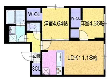 ラ・シュエット栄通B(2LDK/4階)の間取り写真