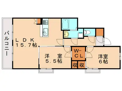 カーサ・フォルトナ(2LDK/1階)の間取り写真