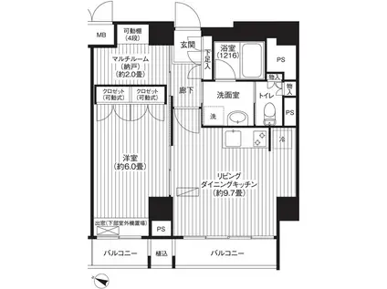 モン・ヴィラージュ仙川(1SLDK/6階)の間取り写真