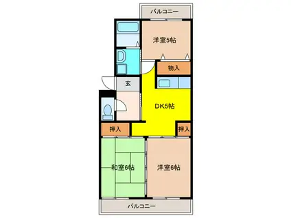 ボヌール扶桑(3DK/2階)の間取り写真